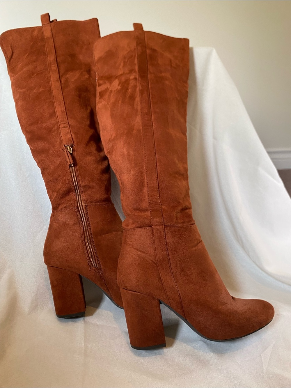JustFab Over-the-Knee Block Heel Boots - Rust